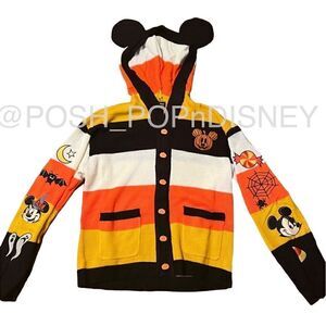 Disney Mickey & Minnie Halloween cardigan with ears yellow black orange patches